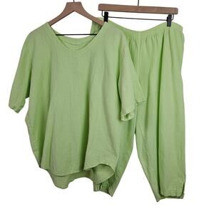 Peanut Punch Causal Wear Cotton 2pc Outfit Top Crop Bottoms 1X Lime Green Pastel